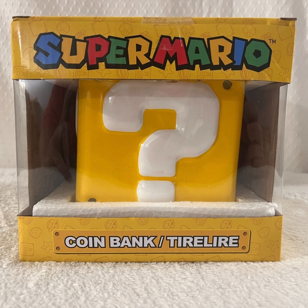 Nintendo Super Mario Question Block 4.5" Yellow Ceramic Coin Bank / Tirelire